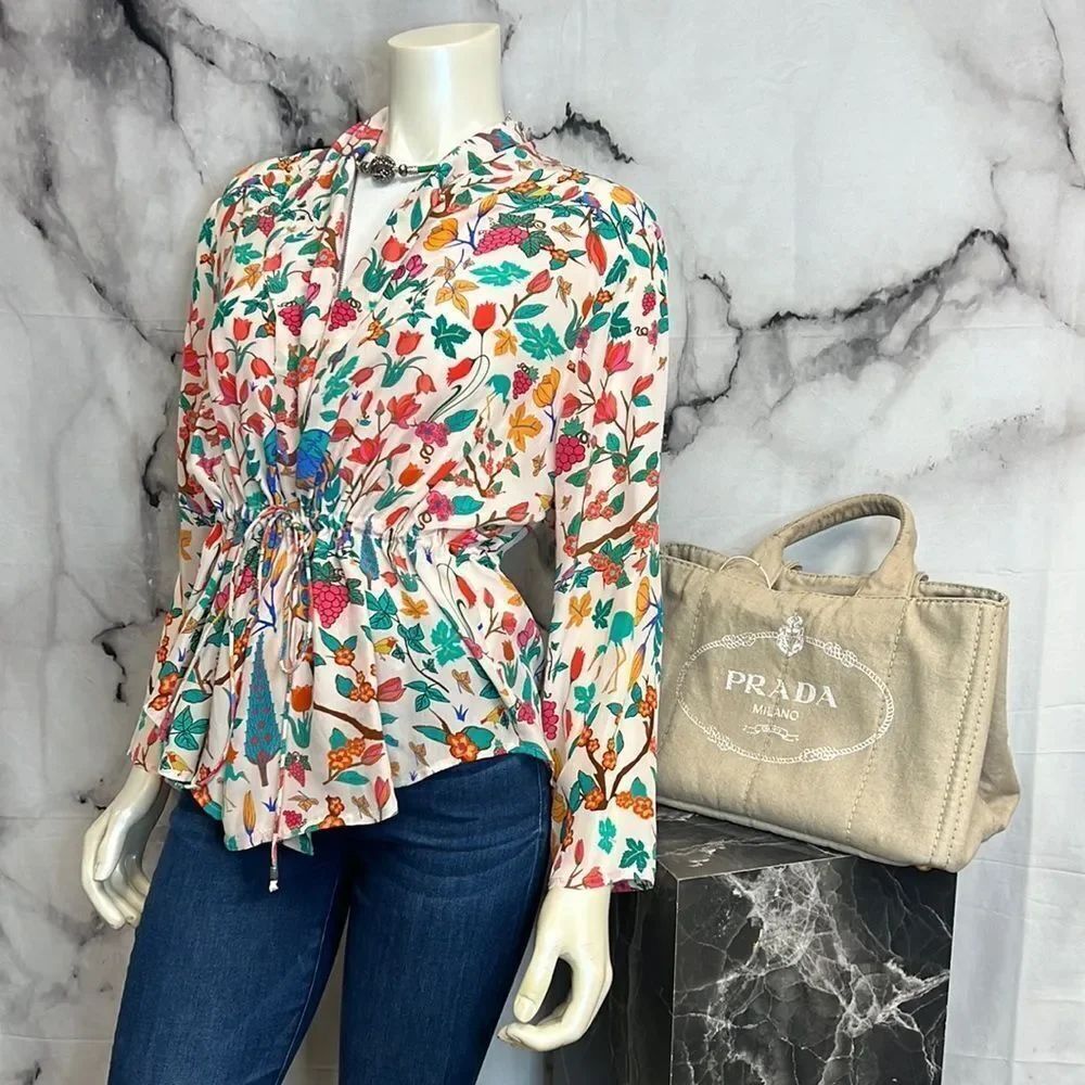 *Benares pink, red green, blue floral blouse